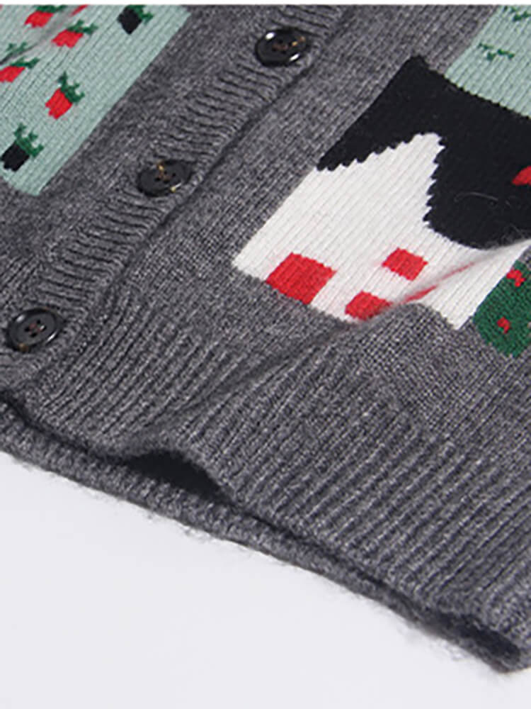 Kids Village Pattern Button-Down Cashmere Cardigan